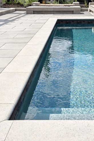 Techo Bloc Blu 60 Greyed Nickel, Grey Pool Deck, Pool Decking Concrete, Pool Paving, Pool Pergola, Inground Pool Landscaping, Travertine Pool Coping, Pool Pavers, Rectangle Pool