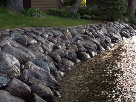 Clear Coat on Lakeshore Rip Rap Rip Rap Retaining Wall, Boulder Retaining Wall, Wetland Park, Gabion Wall, River Bank, Sea Wall, Lake Life, Retaining Wall, Clear Coat