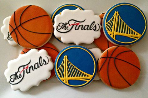 Golden State Warriors Cookies by luxecookie on etsy Warriors Basketball Party, Golden State Warriors Cake, Warriors Cake, Golden State Warriors Party, Golden State Warriors Birthday, Basketball Theme Birthday, Basketball Cookies, Basketball Baby Shower, Basketball Birthday Parties