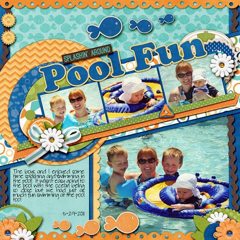 Love this layout but holy cow that would take some time! Summer Scrapbook Layouts, Beach Scrapbook Layouts, Pool Fun, Baby Scrapbook Pages, Vacation Scrapbook, Summer Scrapbook, Kids Scrapbook, Photo Layouts, Disney Scrapbook