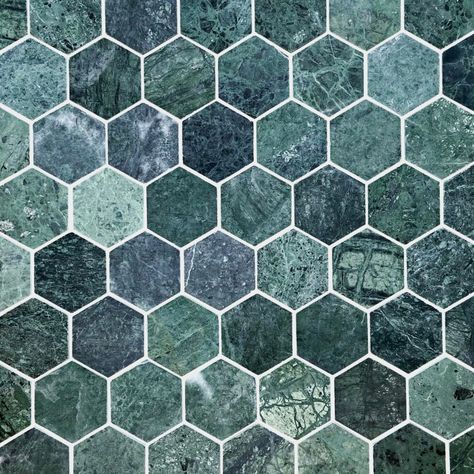 Marble Hexagon Tile Bathroom, Green Marble Tile, Hexagon Tile Bathroom, Mandarin Stone, Hexagon Mosaic Tile, Hexagon Tile, Tile Texture, Honed Marble, Marble Mosaic Tiles