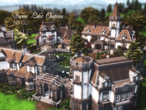 Sims 4 Swan Lake, Sims Architecture, Bloxburg Homes, Sims Rooms, Adventurer's Guild, The Sims 4 Lots, Small Castles, Bloxburg Builds, Sims Clothes