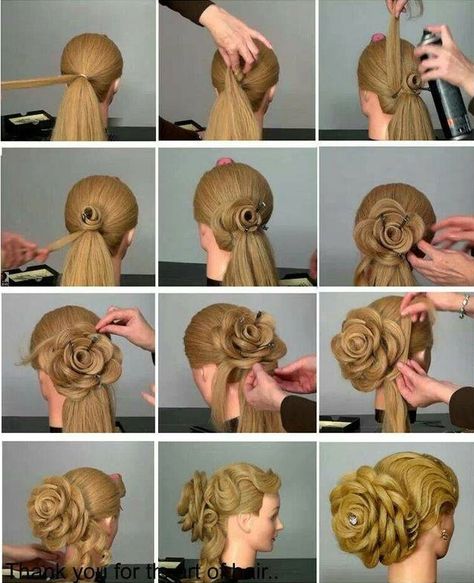 How to DIY Rose Flower Hair Bun Updo Hairstyle | www.FabArtDIY.com #diy #hairstyle #rose hair bun LIKE Us on Facebook ==> https://www.facebook.com/FabArtDIY Flower Bun, Christmas Hairstyles, Bun Hairstyle, Rose Hair, Braided Hairstyles Tutorials, Crazy Hair, Hair Designs, Hair Updos, Diy Hairstyles