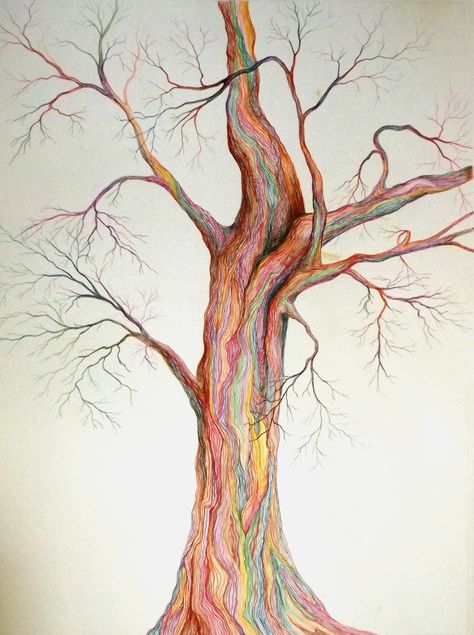 Colored pencil drawing of tree. Tree Color Pencil, Trees Art Drawing, Outdoor Drawing, Art Du Croquis, Art 101, Tree Drawings Pencil, Pencil Trees, Teen Art, Tree Sketches