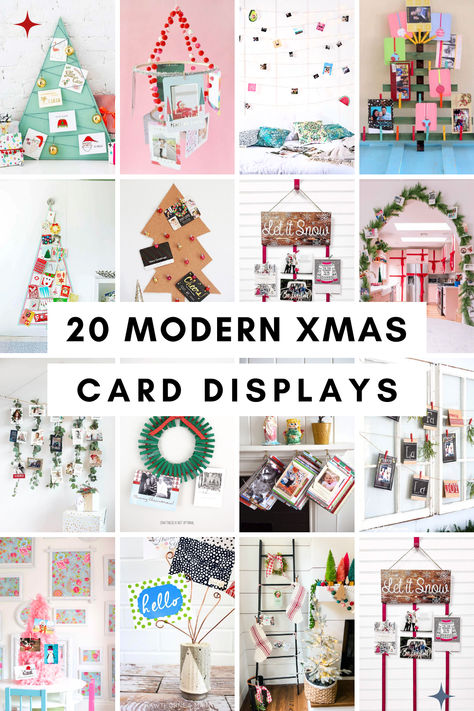 20 DIY Modern Christmas Card Display Ideas Ideas For Displaying Christmas Cards, How To Display Holiday Cards, Greeting Card Display Ideas Diy, Creative Ways To Display Christmas Cards, Christmas Cards Display Ideas, Diy Christmas Card Display, Christmas Card Display Ideas Diy, Christmas Card Hanging Ideas, How To Display Christmas Cards