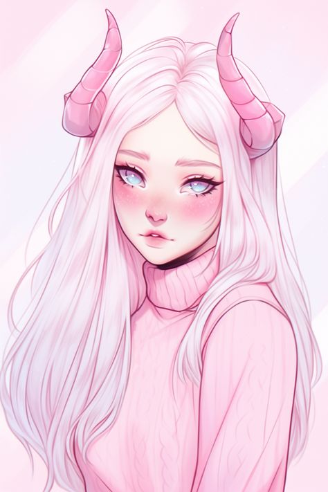 Beautiful Demon, Arte Occulta, Demon Girl, Cute Art Styles, Art Inspiration Drawing, White Hair, Cartoon Art Styles, Fantasy Character Design, Pretty Art