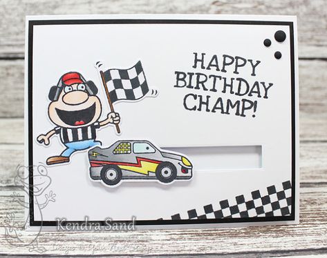 Happy Birthday Champ Nascar Birthday, Stamp Handmade, Stampin Up Birthday Cards, Spinner Card, Male Birthday, Slider Cards, Cas Cards, Men Birthday, Race Car Birthday