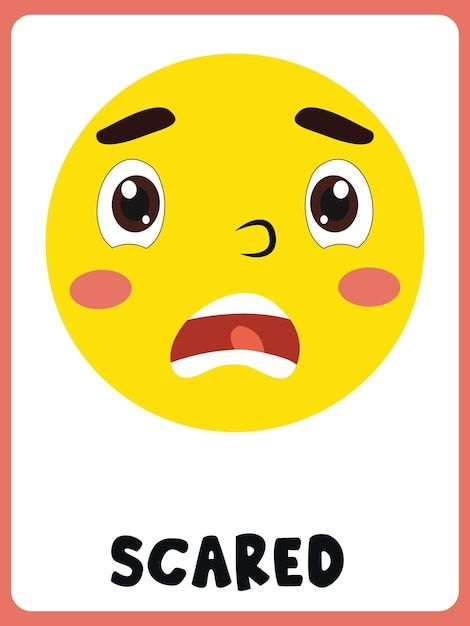 Scared face clipart flashcard | Premium Vector #Freepik #vector #emoji-day #feel #scared-face #emotions Scary Emoji Faces, Preschool Emotions Printable, Emotion Faces For Kids Free Printable, Different Emotions Faces, Scared Emotion, Scared Face Emoji, Feeling Emoji, Feelings Emoji, Emotions Preschool Activities