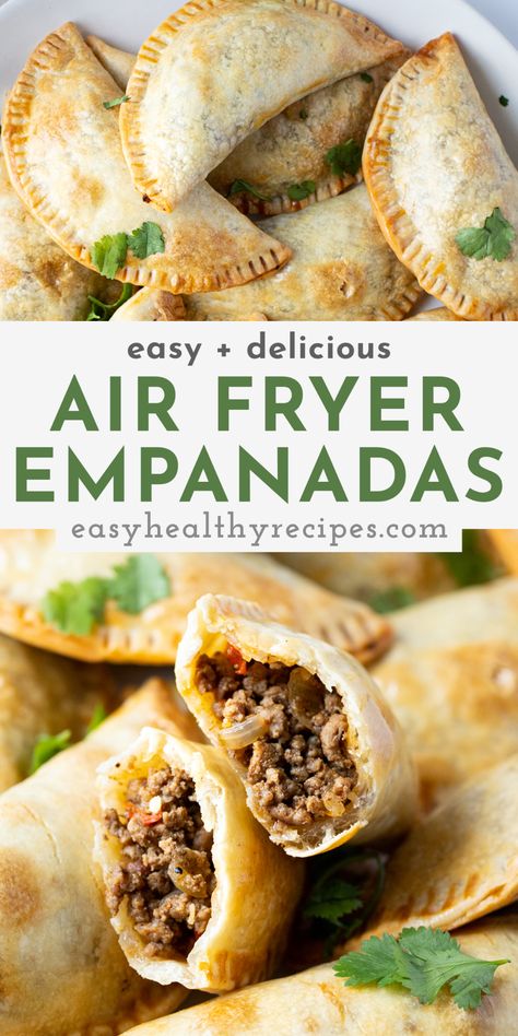 Easy Recipes Air Fryer, Air Fryer Empanadas, Easy Empanadas Recipe, Mini Empanadas, Empanada Dough, Seasoned Ground Beef, Beef Empanadas, Air Fryer Oven Recipes, Air Fry Recipes