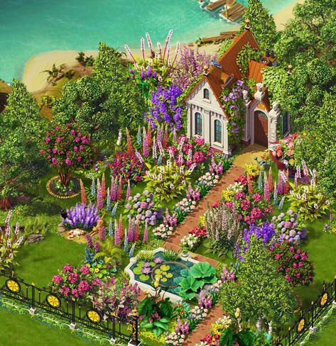 June's Journey Island, Junes Journey, Castle House Design, Island Decor, Castle House, Island Design, Pretty Pictures, Game Art, Orchids