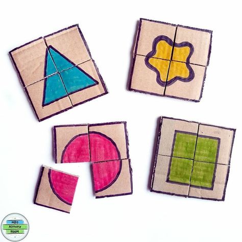 Toddler Activities Daycare, Toddler Fine Motor Activities, Shape Puzzle, Shape Activities Preschool, Cardboard Puzzle, Easy Toddler Activities, Montessori Toddler Activities, Preschool Activities Toddler, Activity Room