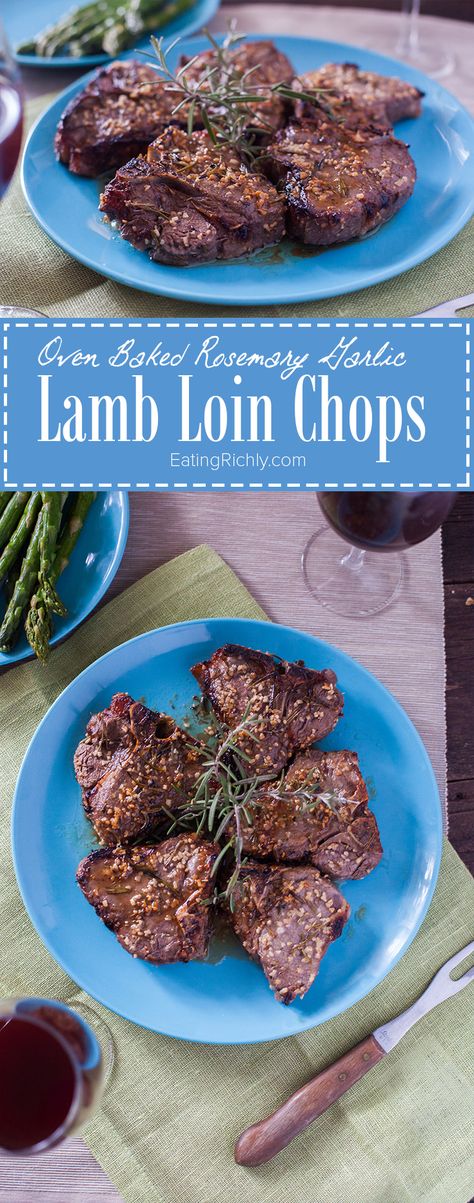 Lamb loin chops are marinated in rosemary, garlic, and lemon juice, then baked in the oven for an easy lamb chops recipe that cooks in about 15 minutes. Perfect for a stress free Easter! Part of #MiniChefMondays on EatingRichly.com Easy Lamb Chop Recipes, Easy Lamb Chops, Lamb Loin Chop Recipes, Lamb Chops Recipe, Lamb Loin Chops, Lamb Loin, Lamb Chop Recipes, Loin Chops, Lamb Dishes