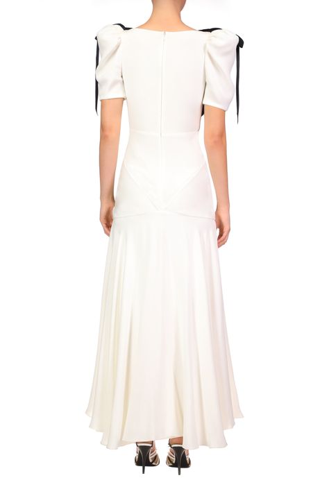 Off White Silk Crepe Bias Dress With Velvet Ribbon Bow Details – Rodarte Velvet Ribbon Bow, Bias Dress, Black Velvet Bow, Velvet Bows, Mesh Maxi Dress, Crop Top Dress, Daily Dress, White Silk, Velvet Ribbon