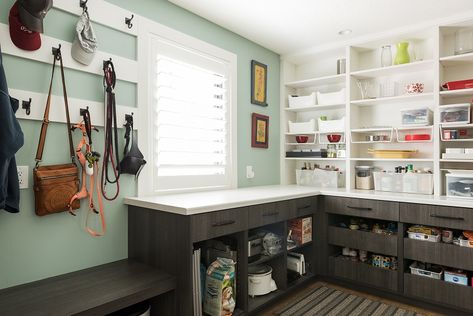 Debbie's Mudroom Pantry Combo | Renovation Design Group Mudroom And Pantry Combo, Pantry And Mudroom Combo, Mud Room Pantry Combo, Pantry Mudroom Combo, Mud Room And Pantry Combo, Mudroom Pantry Combo, Pantry Laundry Room Combo, Short Shelves, Mudroom Pantry