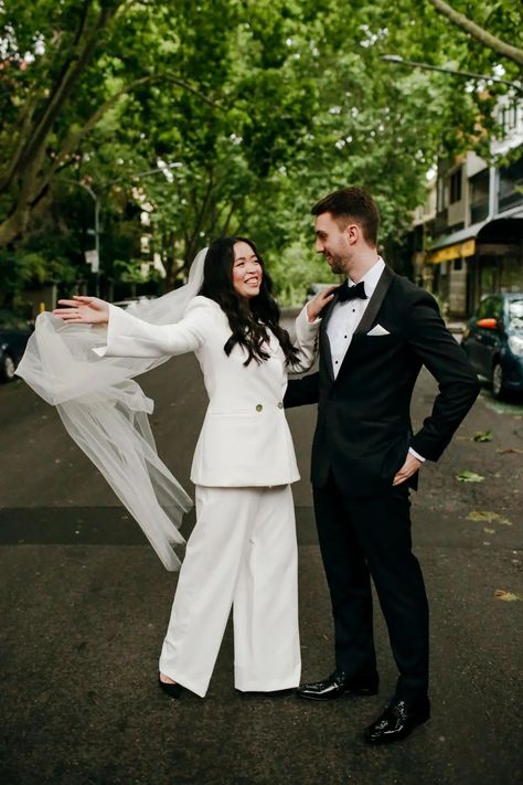 Sydney Elopement, Suit Wedding Dress, Chic Elopement, Wedding Dress Alternative, Australian Brides, Simple Veil, Bridal Suit, Bride Suit, Dress Alternative