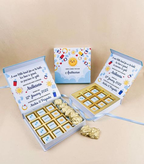 Personalised Birth Announcements Favors as per your theme and Colors by Chocovira Baby Announcement Gift Ideas, Baby Arrival Announcement, Newborn Baby Announcement, Baby Arrival Gifts, Birth Announcement Gifts, Baby Boy Birth Announcement, Fun Baby Announcement, Baby Name Announcement