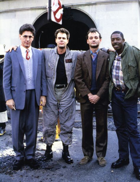 "Ghostbusters" promo still, 1984.  L to R: Harold Ramis, Dan Aykroyd, Bill Murray, Ernie Hudson. Gremlins 1984, Ghostbusters 1, Original Ghostbusters, Retro Movies, Harold Ramis, Ernie Hudson, Dan Aykroyd, Ghostbusters 1984, Ghostbusters Movie