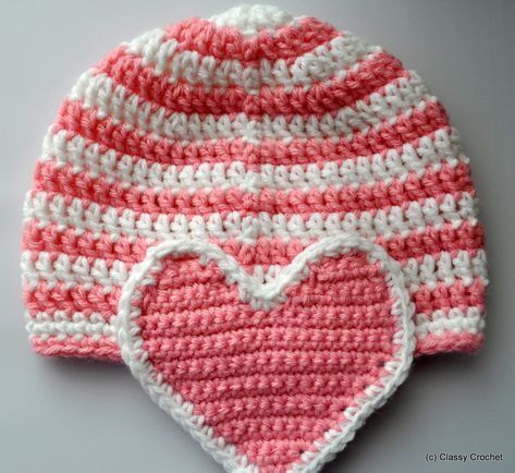 Free Pattern: Crochet Valentine Earflap Hat | Classy Crochet Flower Girls Ideas, Crochet Hat Earflap, Classy Crochet, Valentine Hats, Crochet Valentine, Crochet Hearts, Free Pattern Crochet, Heart Headband, Hat Patterns Free