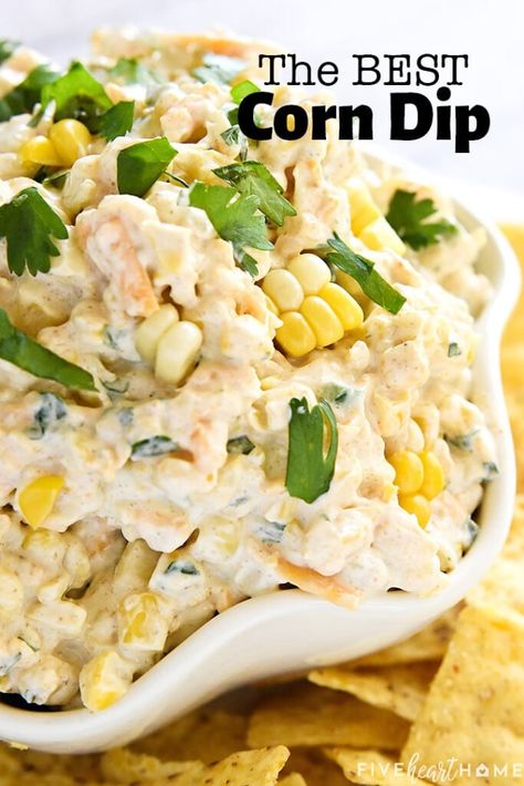 Cheesy Corn Dip, Corn Dip Recipes, Cheesy Appetizer, Cheesy Dip, Corn Dip, Chicken Dips, Roasted Corn, Corn Salad, Fresh Corn