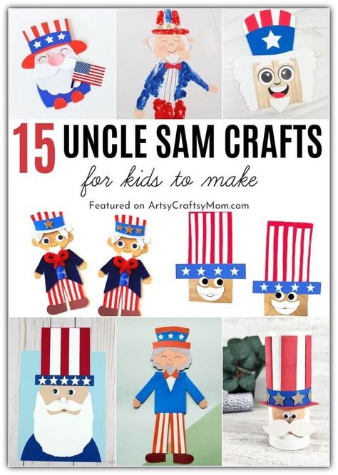 15 Unique Uncle Sam Crafts for Kids 25 Uncle Sam Craft, July Crafts For Kids, Thumbprint Crafts, Create A Flag, 4th Of July Crafts, Presidents Of The United States, Patriotic Projects, Non Toy Gifts, Puppet Crafts