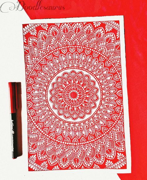 Alpona Art, Pen Mandala, Aipan Art, Mandala Sketch, Diy Mandala, Red Mandala, Zentangle Ideas, Mandala Patterns, Mandala Art Therapy