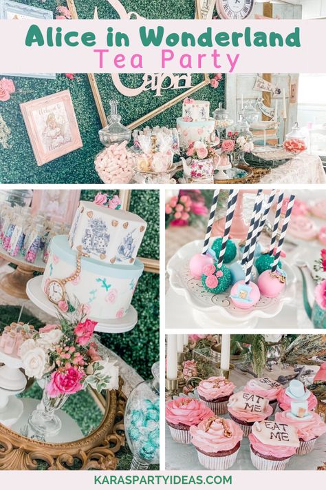 Kara's Party Ideas Alice in Wonderland Tea Party | Kara's Party Ideas Tea For Two Alice In Wonderland, Tea Party Birthday Kids, Alice In One Derland First Birthday Girl, Cute Sweets, Lehi Utah, Onederland Party, Alice In Wonderland Tea Party Birthday, 1st Birthday Girl Decorations, Alice In Wonderland Cakes