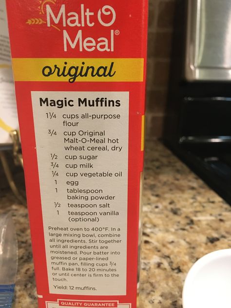 Magic Muffins Malt O Meal, Malt O Meal Muffins, Malt O Meal Recipes, Meal Muffins, Magic Muffins, Malt O Meal, Wheat Cereal, Breakfast Bread, Easy Baking Recipes Desserts