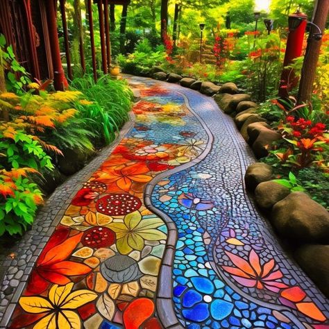 Transform Your Yard into an Artistic Gallery with These Creative Garden Walkways Artistic Garden, Boho Mosaic, Garden Walkways, Beautiful Beaches Paradise, Creative Garden Decor, Backyard Walkway, Garden Rock Art, Small Front Yard Landscaping, House Interior Design Styles