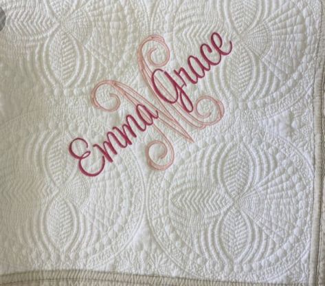 Monogrammed Baby Blanket, Baby Monogram Ideas, Baptismal Gifts, White With White Trim, Idea Embroidery, Monogramming Ideas, Monogrammed Baby Quilt, Monogram Blanket, Machine Embroidery Designs Projects