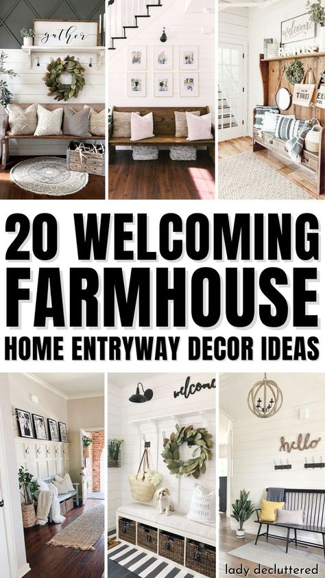 20 Welcoming Farmhouse Home Entryway Decor Ideas Apartment Entryway Decor, Rustic Farmhouse Entryway, Budget Farmhouse Decor, Living Room Farmhouse Decor, Farmhouse Decor On A Budget, Home Entryway, Wall Stand, Entryway Decor Ideas, Elegant Living Room Decor