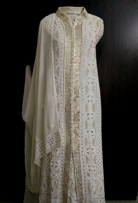 Pure Georgette Chikankari Sharara Suit with Heavy Golden Mukaish (Three Piece) Chikankari Sharara Suit, Bridal Sharara Suit, Lucknowi Chikankari Suits, Chikankari Sharara, Bridal Sharara, Pakistani Formal Dresses, Chikankari Suits, Punjabi Fashion, Designer Punjabi Suits