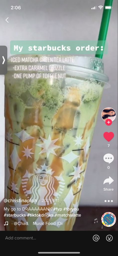 Starbucks Secret Menu Drinks Matcha, Matcha Starbucks Drinks Order Caramel, Starbucks Recipes Matcha, Iced Matcha Starbucks Order, Random Starbucks Drinks, Healthy Matcha Starbucks Drinks, Starbucks Drinks Matcha, Starbucks Matcha Order, Matcha Latte Starbucks Order