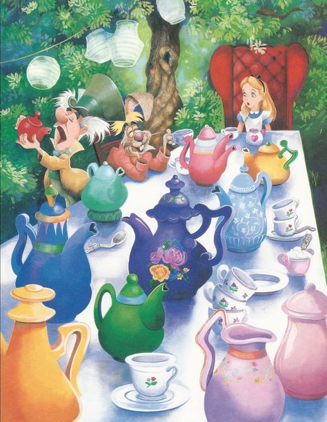 Alice no país das maravilhas • Hora do chá! Alice In Wonderland Tea Party Illustration, Mad Hatter Tea Party Illustration, Tea Party Alice In Wonderland Art, Tea Party Wonderland, Mad Hatter Tea Party Drawing, Alice Tea Party Illustration, Alice In Wonderland Tea Party Drawing, Alice In Wonderland Tea Party Art, Alice In Wonderland Tea Party Scene