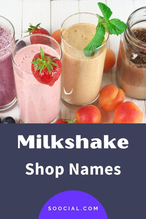 Milkshake Shop, New Business Names, Shop Name Ideas, Catchy Names, Creative Names, Shop Name, Names Ideas, Strawberry Milkshake, Name Ideas