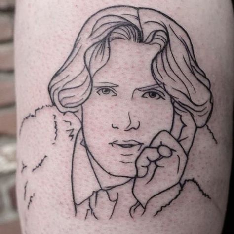 Mule Tattoo 25S7 tNov18ec01mbctaer ore201l9a · Simplified Oscar Wilde portrait done by @nyracruzart Mule Tattoo, Oscar Wilde Tattoo, Oscar Wilde Portrait, Oscar Wilde, Mule, Portrait Tattoo, Female Sketch, Embroidery, Tattoos