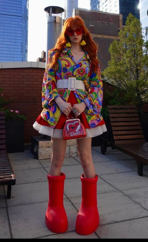 Colorful maximalist outfit red petticoat clowncore Different Kinds Of Fashion Style, Plus Size Artsy Fashion, Loud Fashion Style, Maximalist Styling Fashion, Funky Outfit Inspiration, Thrifted Maximalist Outfits, Colorful Eccentric Outfits, 70s Fashion Colorful, Crazy Cool Outfits