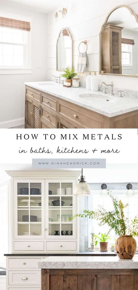 Bathroom Mixed Metals, Bathroom With Chrome Fixtures, Mixed Metal Kitchen, Mixed Metals Bathroom, Mixed Metals Kitchen, Mixed Metal Bathroom, Mixing Metals In Bathroom, Brass And Chrome Bathroom, Mixing Metals