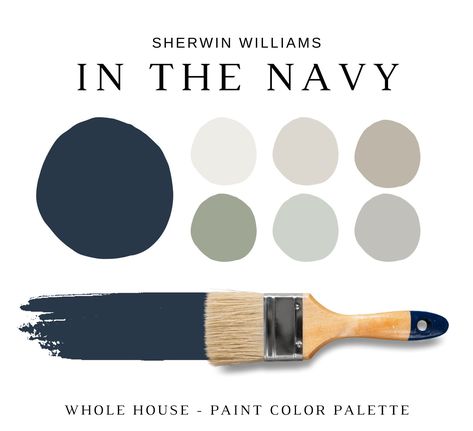 The PDF contains EVERYTHING you need to KNOW about Sherwin Williams IN THE NAVY! It includes a list of complementary Sherwin Williams Paint Colors that can be used to pair with SW IN THE NAVY. This is a PREPACKAGED Color Palette Selection Listing that includes the Sherwin Williams NAVAL color recommendations for walls, ceilings, trims, moldings, doors, and window frames - for your WHOLE HOUSE.  This is a *digital download* PDF that contains 37 pages total of information to assist you with quick and easy color selections in your home. It also includes the material color palette (satin brass, matte black, polished chrome, wood stains, or copper that resonates with the color palette) and fabric color palette (color and material of the fabric on the furniture). There is also a list of specific Navy Blue Mantle Fireplace, Navy Blue Color Scheme Bathroom, Navy Blue Paint Palette, Black And Navy Color Palette, Colors That Go Well With Navy Blue, In The Navy Sherwin Williams Cabinets, Navy Color Palette Living Room, Color Schemes With Navy Blue, Colors That Compliment Navy Blue