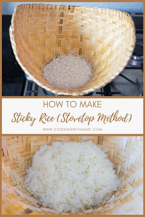 How to Make Sticky Rice (Stovetop Method) - This how-to guide is easy to follow as it explains how to make Thai-style sticky rice step by step. With this, you can make your own soft and fluffy sticky rice to enjoy with grilled meats, Thai salads or any other Thai dishes that you love. Sticky Rice. Sweet Rice. Glutinous Rice. Sticky Rice Recipe. Isan Food. Isaan Food. Thai Food. Easy Thai Recipe. Stovetop Recipe. How To Make Thai Sticky Rice, Lao Sticky Rice, How To Make Sticky Rice, Sticky Rice Thai, Make Sticky Rice, Mango Sticky Rice Recipe, Biko Recipe, Chinese Sticky Rice, Sticky Rice Recipe