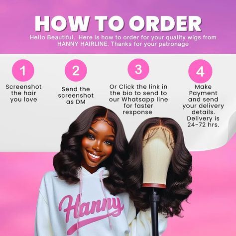 Hello Beautiful😍😍 Welcome to Hanny Hairline 🤗 We've been waiting for you all day☺️ Thanks for stopping by 😘 Your purchase today will go a long way to make my day Want to order for hairs ? Just click the link in the bio or just send us a WhatsApp Message on our official line : 09076664582 Where ...... I will be waiting here with the nylons to pack your order 😘😘😘😘 #hannyhairline #owanbeparries #ojoduberger #ojodumua #abujabusiness #tradefairlagos #nbctradefair #lagoshumanhairseller ... Make My Day, Quality Wigs, Wholesale Hair, Whatsapp Message, Hello Beautiful, My Day, Waiting For You, Click The Link, Wigs