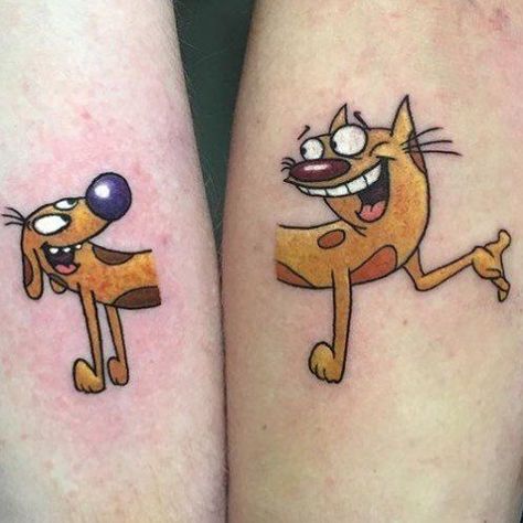 200+ Cute Cartoons Tattoos Designs (2021) Animated Characters Ideas Cat Dog Cartoon, Cat And Dog Tattoo, Infinity Couple Tattoos, 90s Tattoos, Matching Best Friend Tattoos, Bestie Tattoo, Sibling Tattoos, Small Tattoos Simple, Bff Tattoos