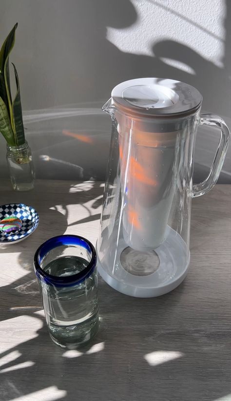 Aesthetic glass water pitcher filter Water Filter Aesthetic, Pitcher Aesthetic, 2024 Habits, Glass Water Pitcher, Aesthetic Glass, Water Filter Pitcher, Filter Aesthetic, Kitchen Finds, Life Straw