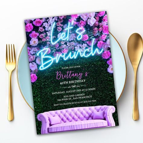 $2.45 | ANY EVENT - Neon Brunch Floral Invitation - neon brunch invitation, neon floral brunch invitation, brunch birthday invitation, bridal shower brunch invitation, let's brunch invitation, brunch and bunco invitation, mimosa party invitation, mimosa brunch invitation, brunch on the balcony invitation, brunch and bubbly invitation 30th Birthday Brunch Ideas For Women, Birthday Brunch Ideas Decorations, Mimosa Party, Floral Brunch, Brunch Party Decorations, Mimosa Brunch, Bridal Shower Brunch Invitations, Brunch Decor, Summer Brunch