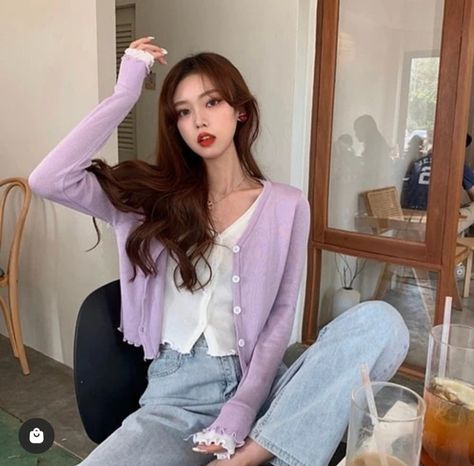 Ootd Korean Style, Ootd Korean, Sweater Crop, Style Cardigan, Full Sleeves, Cropped Cardigan, Shoulder Length, Women Pullover, Knitted Pullover