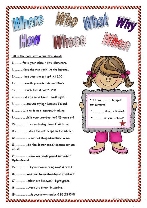 Interrogative Adjectives Worksheets, Interrogative Pronouns Worksheet, Interrogative Adjectives, Wh Worksheets, Interrogative Pronouns, Question Words, English Grammar Exercises, English Grammar For Kids, Adjective Worksheet