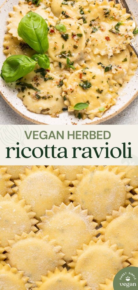 Vegan Pasta Dough, Vegan Ravioli Recipe, Herbed Tofu, Homemade Vegan Pasta, Herbed Ricotta, Vegan Ravioli, Fresh Pasta Dough, Dinner Italian, Ricotta Filling