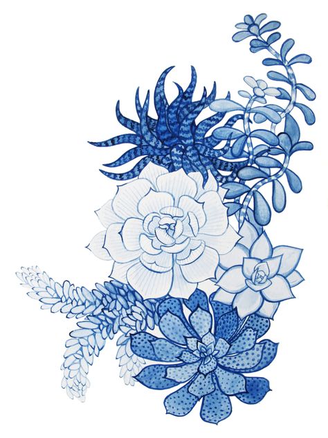 Succulents in Blue - by Susie So Watercolor.  http://www.susieso.com/ Succulent Tattoo, Succulents Drawing, Blue Art Print, Succulent Art, Blue Art Prints, Travel Tattoo, Pretty Tattoos, Blue Art, A Pattern