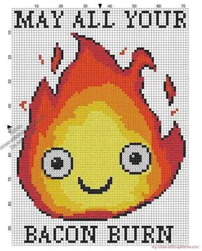 One of my daughter’s favorite characters in the book and movie “Howl’s Moving Castle” is Calcifer, the cantankerous fire spirit that lives in Howl’s hearth and makes the energy to move the castle. This Calcifer cross stitch from My Cross … Read More... Pixel Howls Moving Castle, Calcifer Embroidery Pattern, Howls Moving Castle Crochet Tapestry, Cross Stitch Howl's Moving Castle, Cross Stitch Studio Ghibli, Calcifer Cross Stitch, Howls Moving Castle Perler, Howls Moving Castle Crochet Pattern, Crochet Howl's Moving Castle