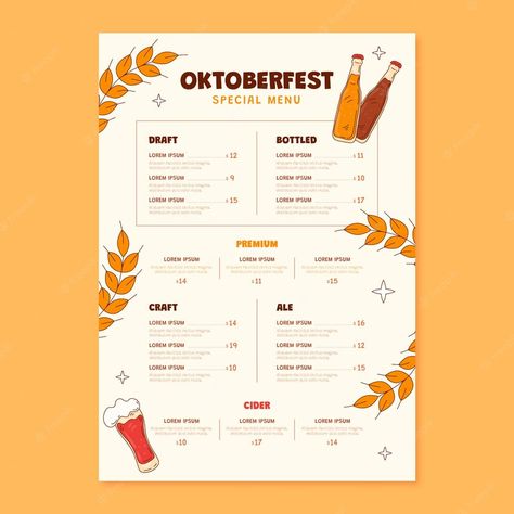 Premium Vector | Hand drawn menu template for oktoberfest beer festival celebration Oktoberfest Beer, Festival Celebration, Beer Festival, Vector Hand, Menu Template, Premium Vector, Hand Drawn, Beer, How To Draw Hands