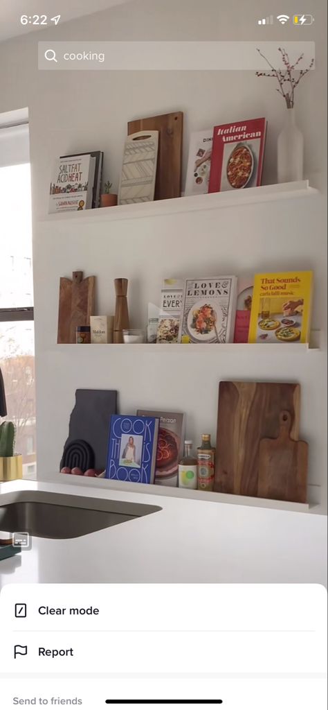 Recipe Book Shelf Kitchen, Cookbook Display Shelf, Cook Book Storage In Kitchen, Cookbook Wall Display, Cookbooks In Kitchen Displaying, Kitchen Bookshelf Ideas, Cookbook Wall, Kitchen Cookbook Display, Cook Book Display